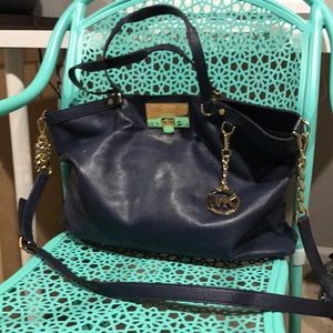 Michael Kors Navy Blue Leather Tote Bag